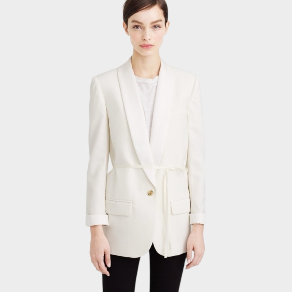 J. CREW Cream Satin Trim Tuxedo Blazer with ribbon tie Size 4 Formal Menswear - Picture 1 of 8